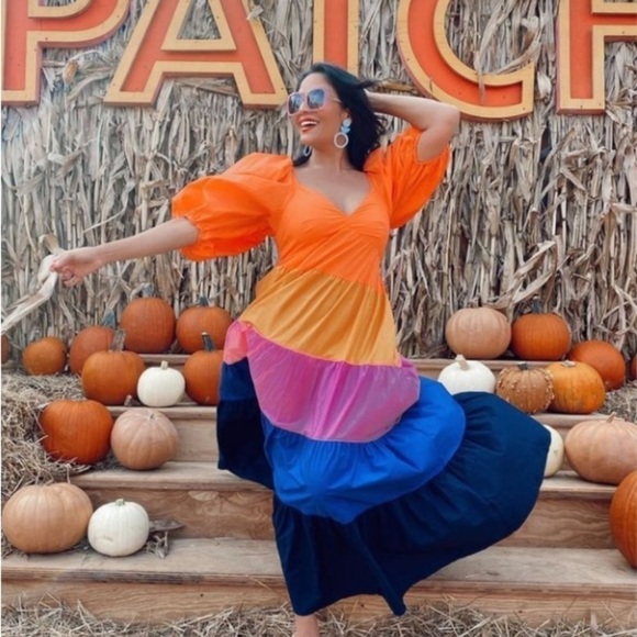 ANTHROPOLOGIE Farm Rio Tiered Colorblocked Maxi Dress XXS Petite Maximalist Boho - Picture 4 of 16